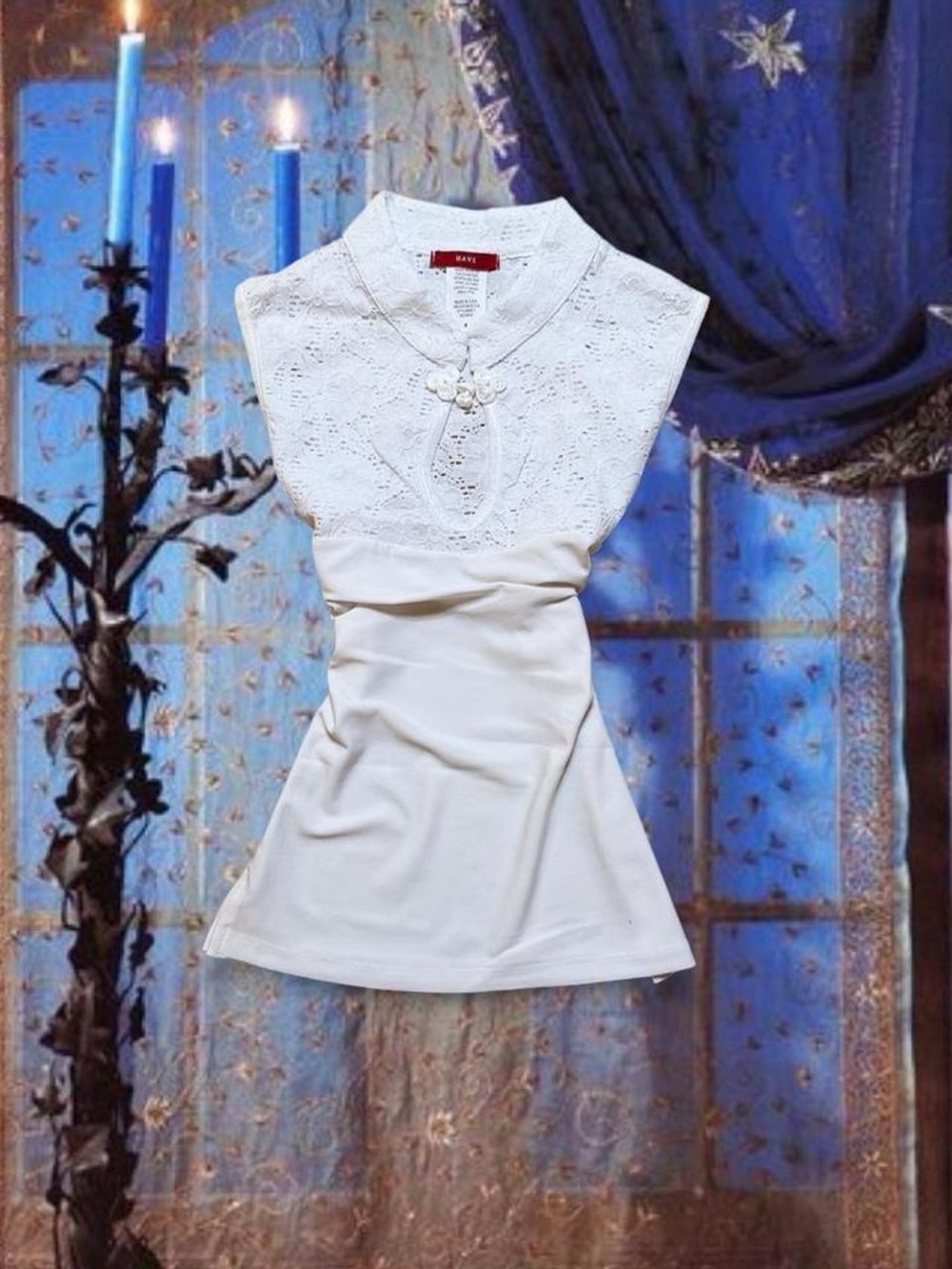 Vintage Y2K Deadstock White Coquette Lacey Top